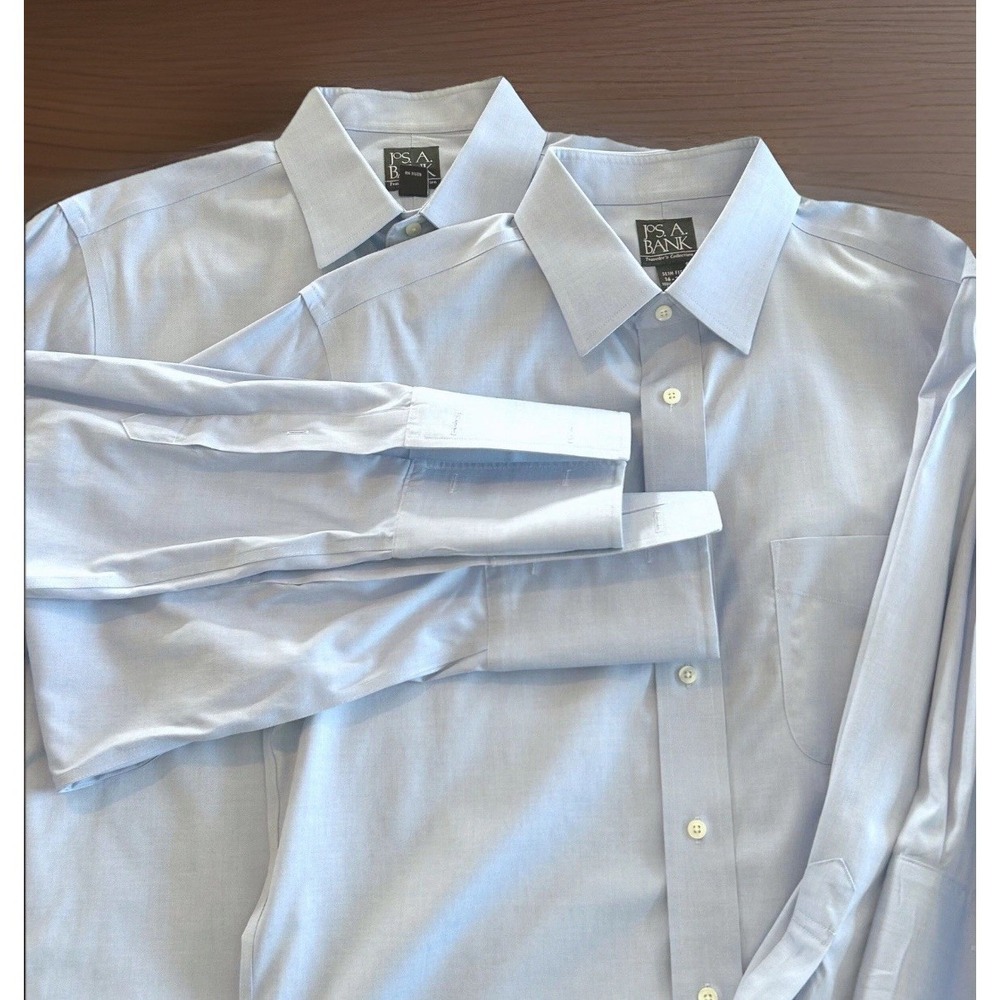 Jos. A. Bank Traveler's Mens Dress Shirt 2pk 16-32 Blue Slim Fit French Cuff